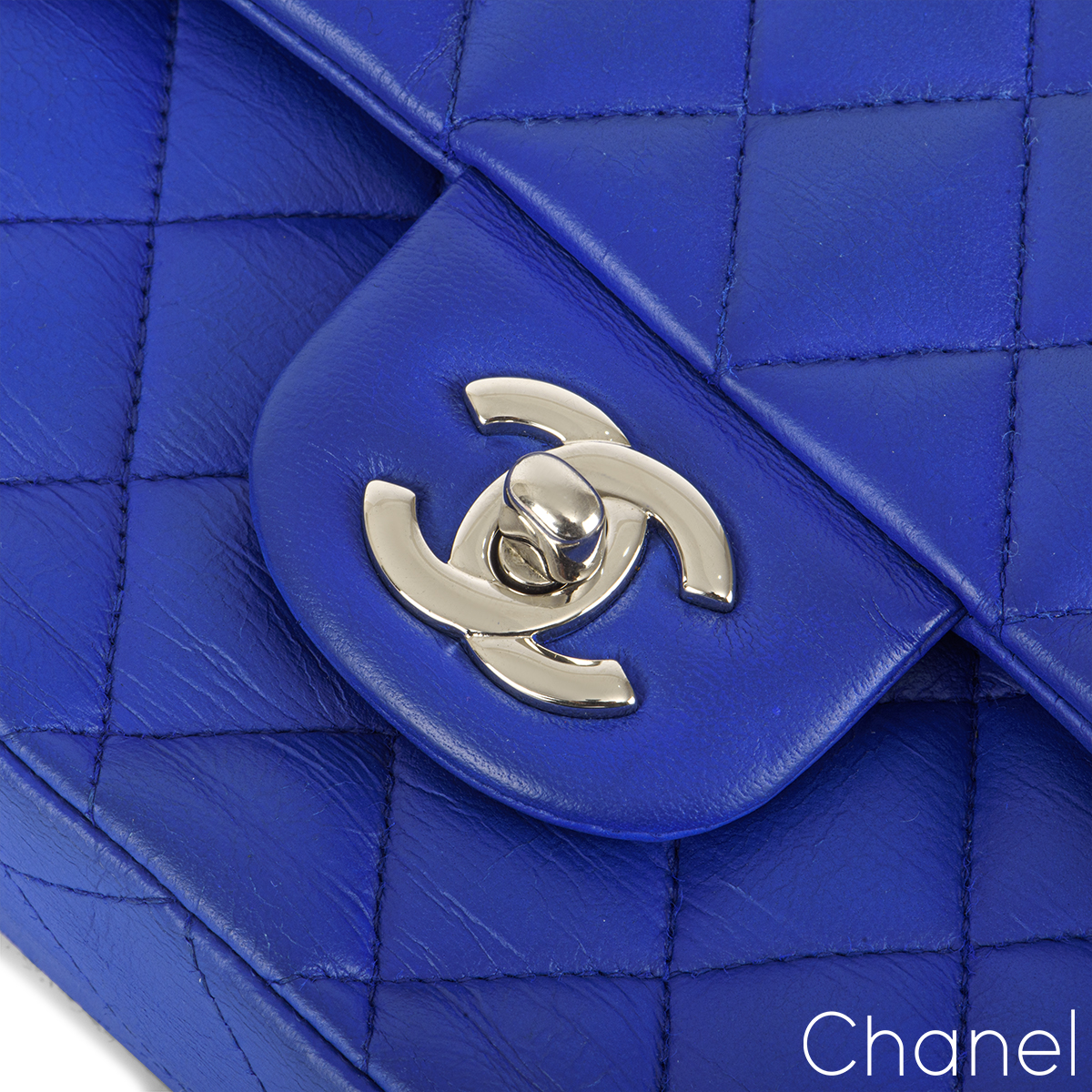 Chanel Medium Classic Double Flap Bag Blue Iridescent Lambskin Silver  Hardware